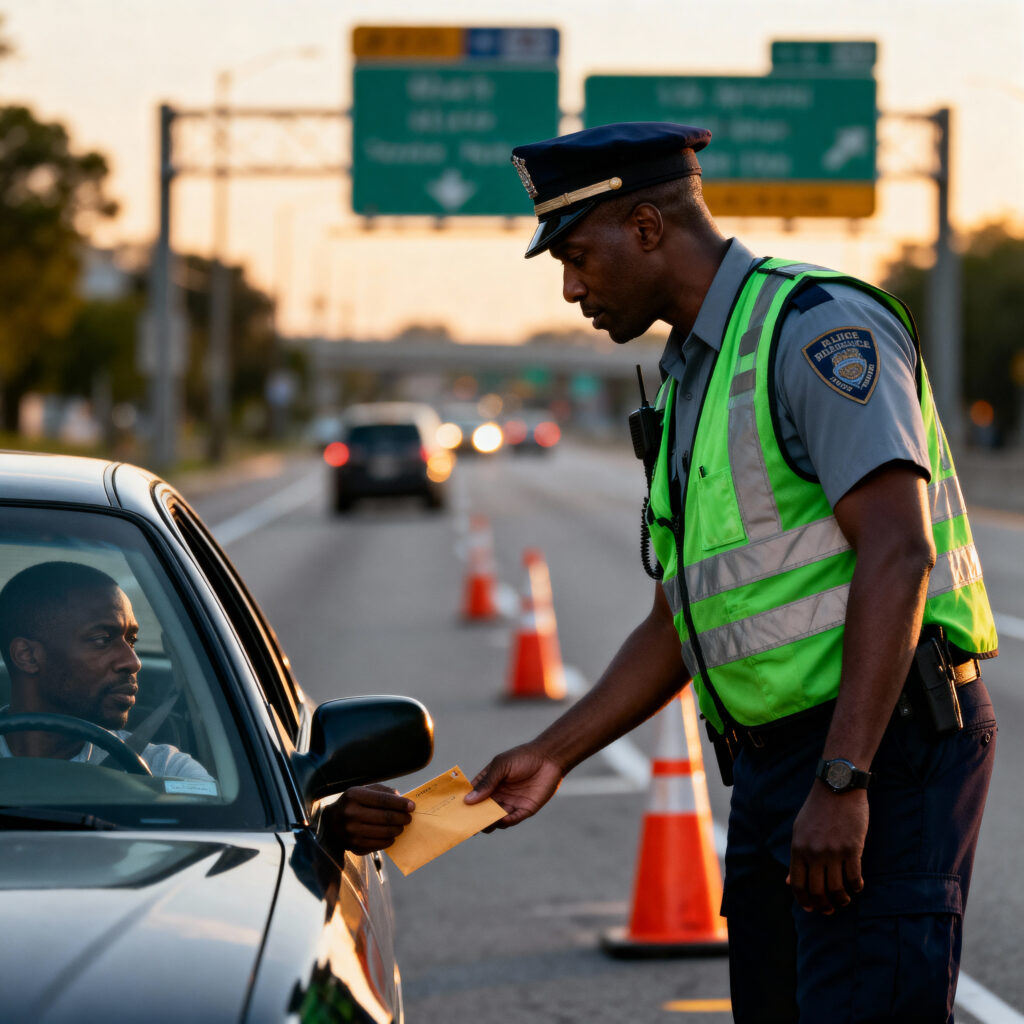 Sample image: Police officer collecting bribe at a roadblock

