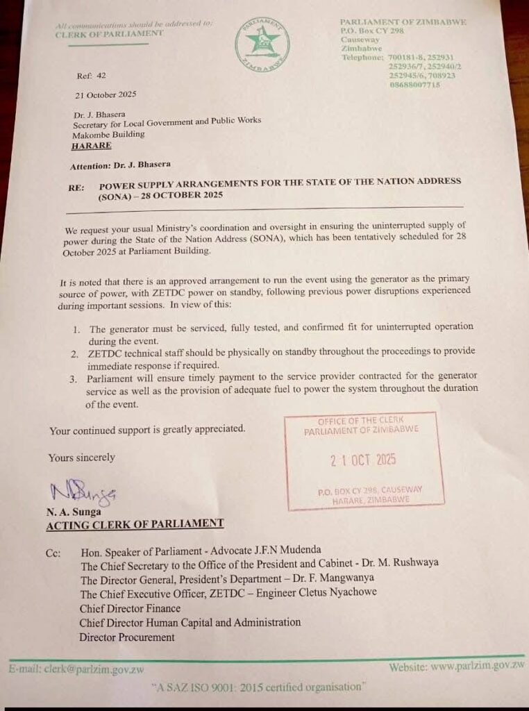 ZETDC BOSS FIRED: The letter sent to power suppliers before the SONA