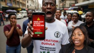 Operation Dudula app showing Harare accent detected alert on smartphone screen
