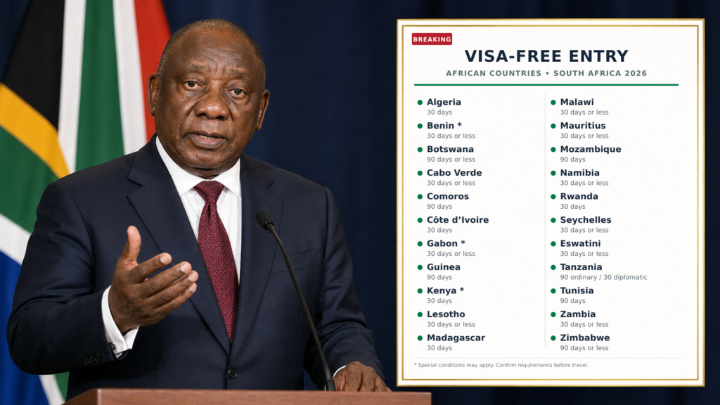 South Africa's Department of Home Affairs has published its updated 2026 visa exemption list. See the full list of African countries whose citizens can now enter visa-free.